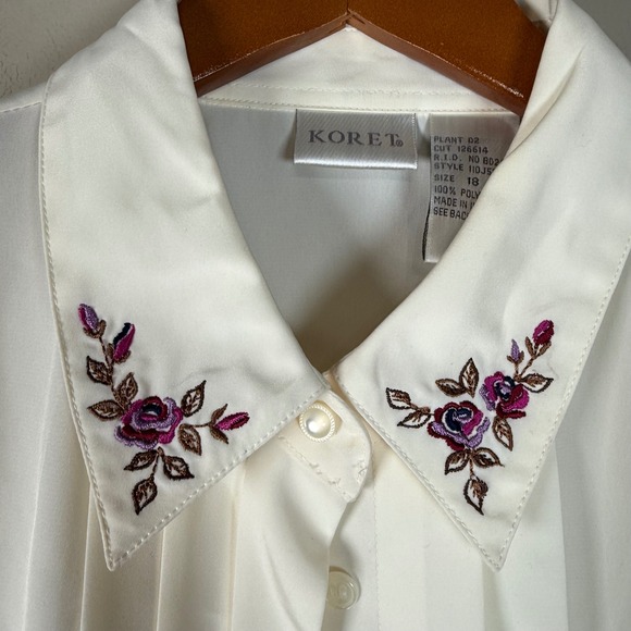 Koret Cream Button Down Shirt Floral Embroidered Collar Size 18 Office Career - Picture 3 of 10